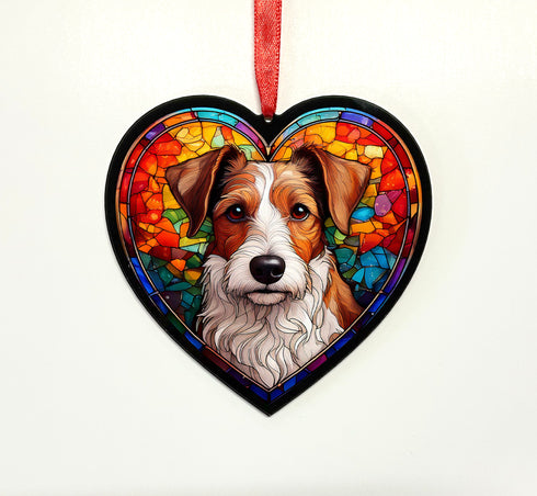 Fox Terrier Stained Glass Effect Heart Suncatcher
